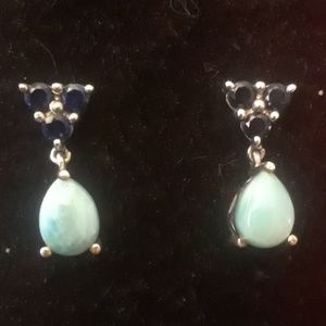Larimer & blue sapphire earrings in silver